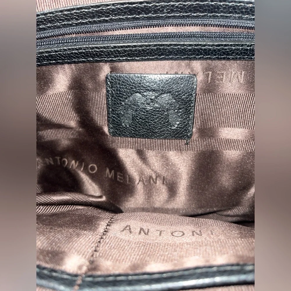 Antonio Melani Black Hobo Bag Quilted Leather Cargo Pockets Tassle Zips Shouder